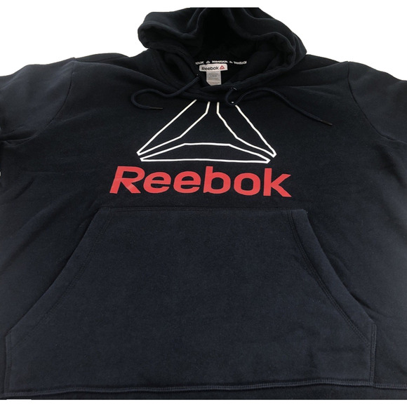 Reebok Men's Hoodie Large Graphic Vector Logo Blue Red Pullover Kangaroo Pocket - Picture 7 of 10
